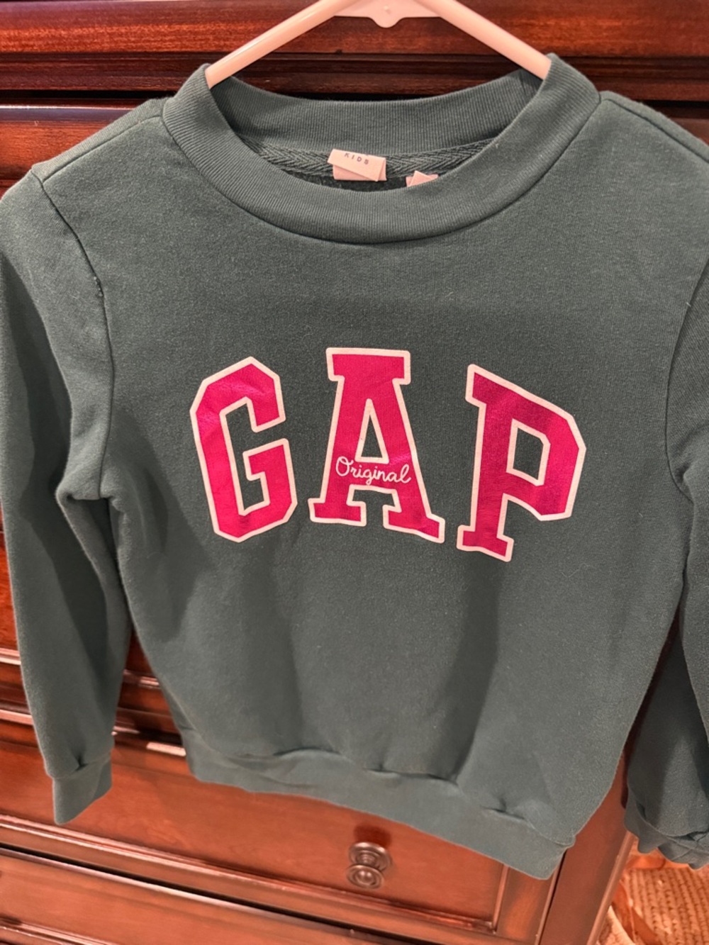 GAP Green Sweatshirt with Pink Logo